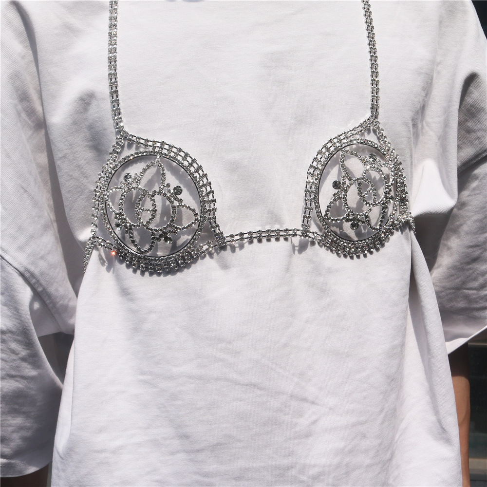 AliExpress personalized flower-shaped rhinestone chest chain accessories nightclub Joker sexy body chain wholesale body chain