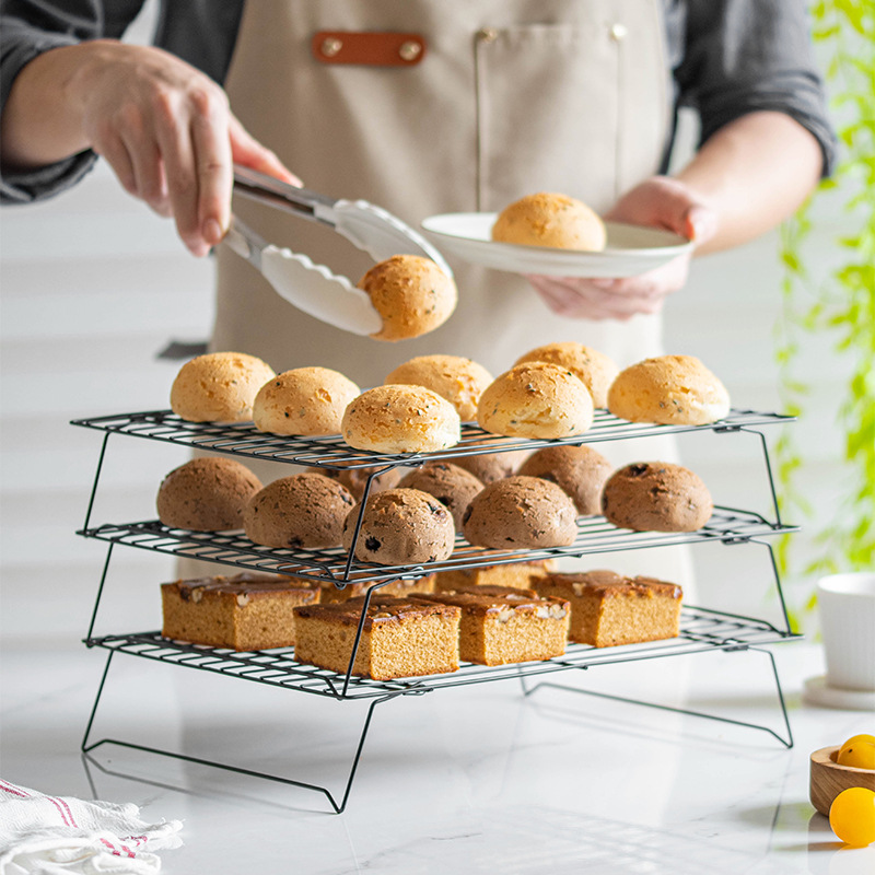 Cross-border three-layer cake cooling rack kitchen baking bread biscuits cold drying rack non-stick coating pastry cold net