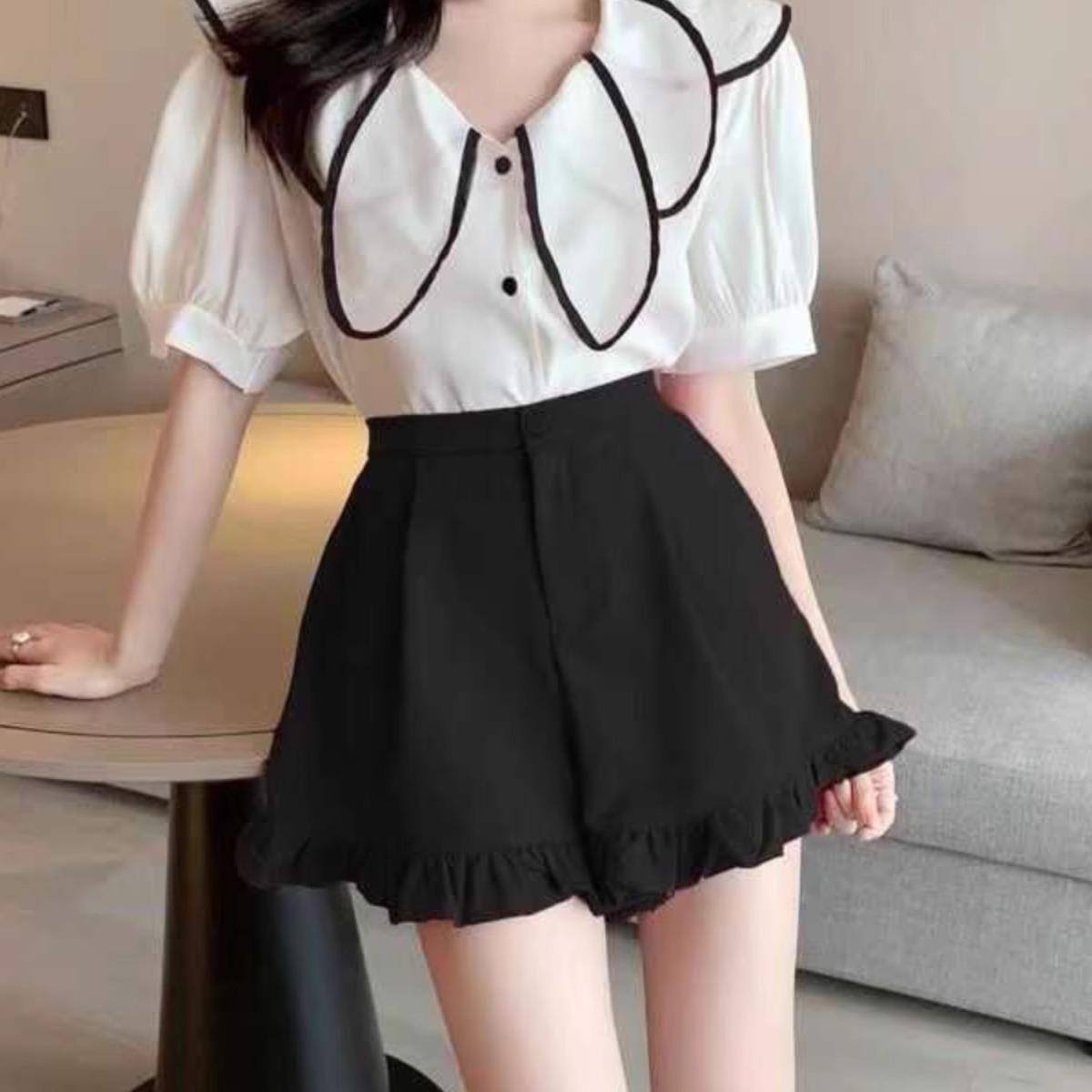 Ruffled Shorts Women's Ear Edge 2024 Autumn Casual Loose Suit Wide Leg Pants Korean Style Student Ruffled Pants