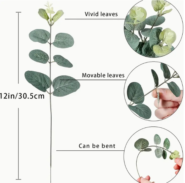 Picture of Amazon Cross-Border Artificial Flower Artificial Eucalyptus Leaf Stem Short Silver Dollar Branch Decorative Leaf Simulated Green Plant Plastic Leaf