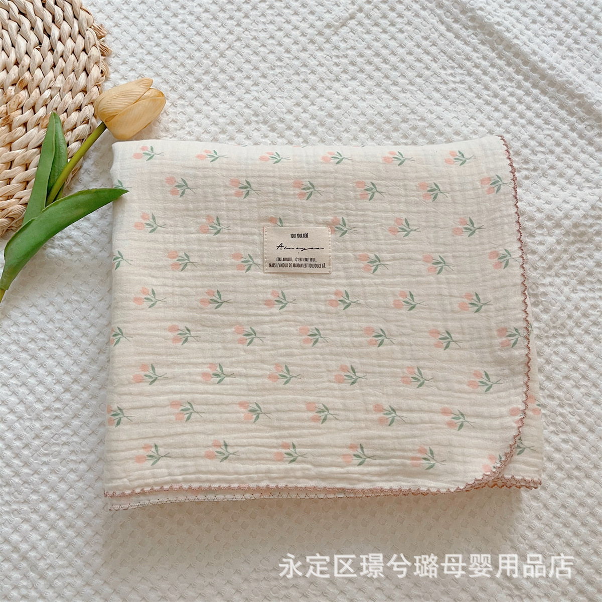 Picture of ins floral Korean style double-layer cotton yarn cotton baby blanket quilt towel bath towel soft glutinous cotton blanket