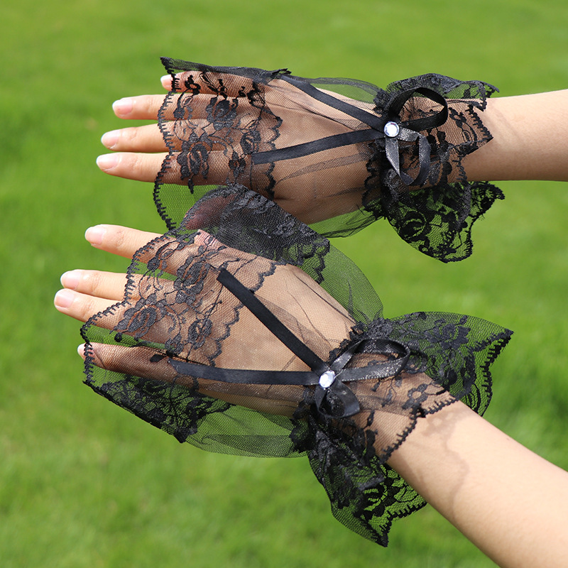 Vintage Lace Gloves Wristlet lolita Lace Bow Wedding Dress Accessories Photo Women's Hand Sleeves