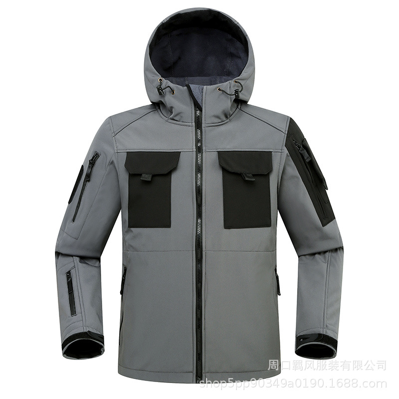 Picture of European-size Beetle Spring and Autumn Slim-fit Soft Shell Tactical Cycling Short Jacket Fleece Stretch Jacket Outdoor Cover Waterproof