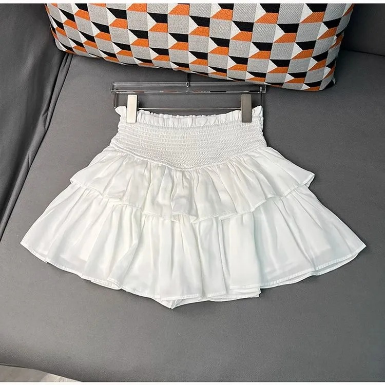 Pure desire ballet style white fluffy skirt women's summer beautiful fairy cake skirt high waist A- line chiffon skirt