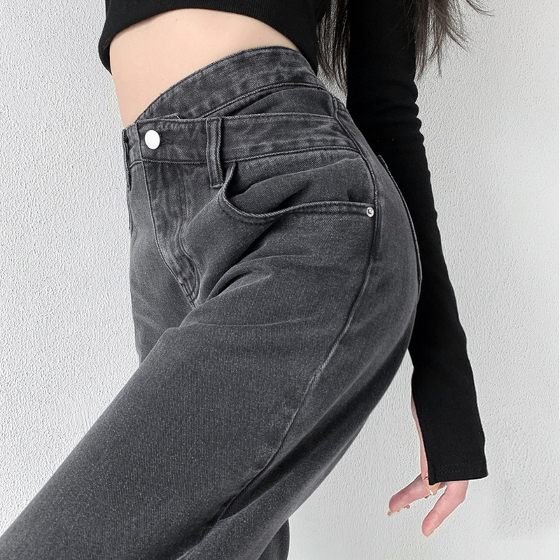 Picture of Spring and Autumn 2022 New Black High Waist Small Wide Leg Jeans Women's Autumn Loose Straight Pants