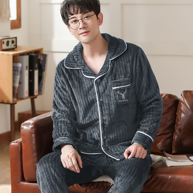Picture of Winter new men's outdoor pajamas coral fleece pajamas men's thickened flannel home wear one-piece delivery