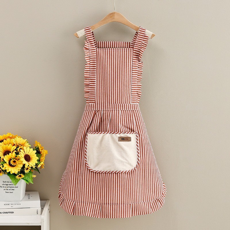 Picture of Canvas Cotton Apron Kitchen Household Wipe Hand Strap Pure Cotton Women's 2023 New Style Western Style Internet Celebrous Princess Cooking