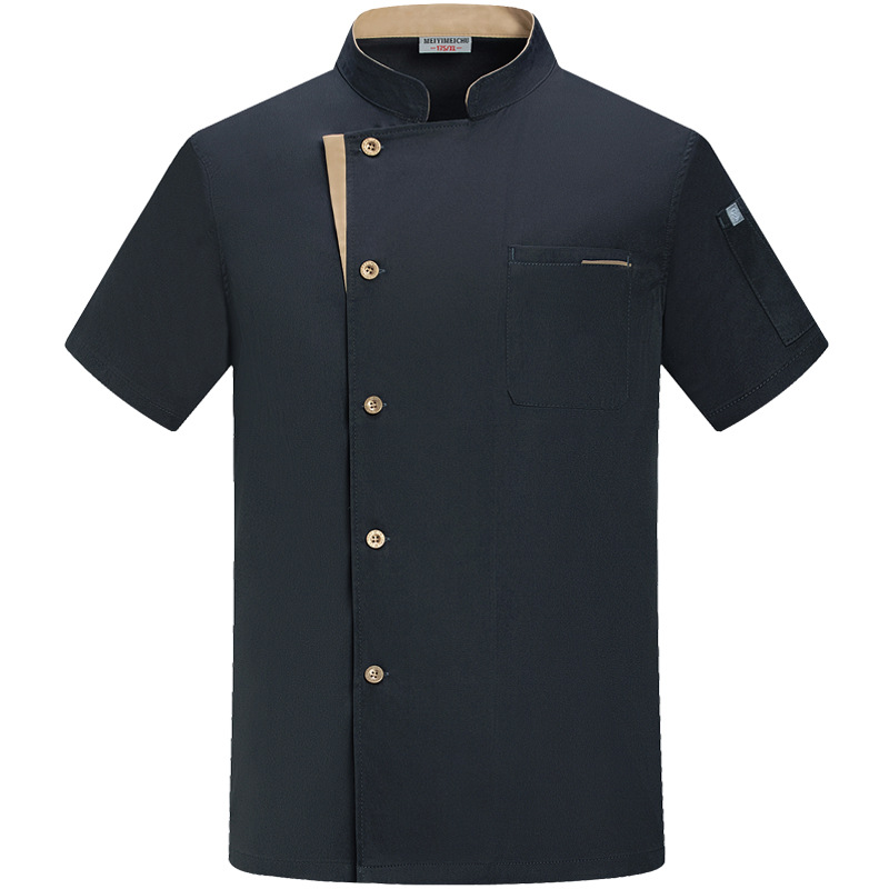 Picture of New Elastic Restaurant Chef Overalls Short-Sleeved Men's Summer Clothes Breathable Hotel Restaurant Kitchen Chef Clothes Half-Sleeved