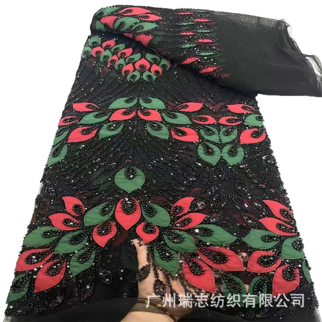 Picture of Spot Lace Sequin Embroidered Cloth 3D Laser Flower Embroider Bead Tube Embroider Performance Dress Dress Fabric