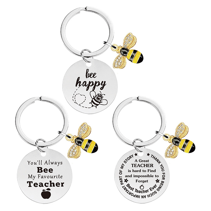 Picture of Metal Keychain European and American Cross-border Little Bee Thanksgiving Teacher's Day Commemorative Holiday Gift Metal Engraving Keychain