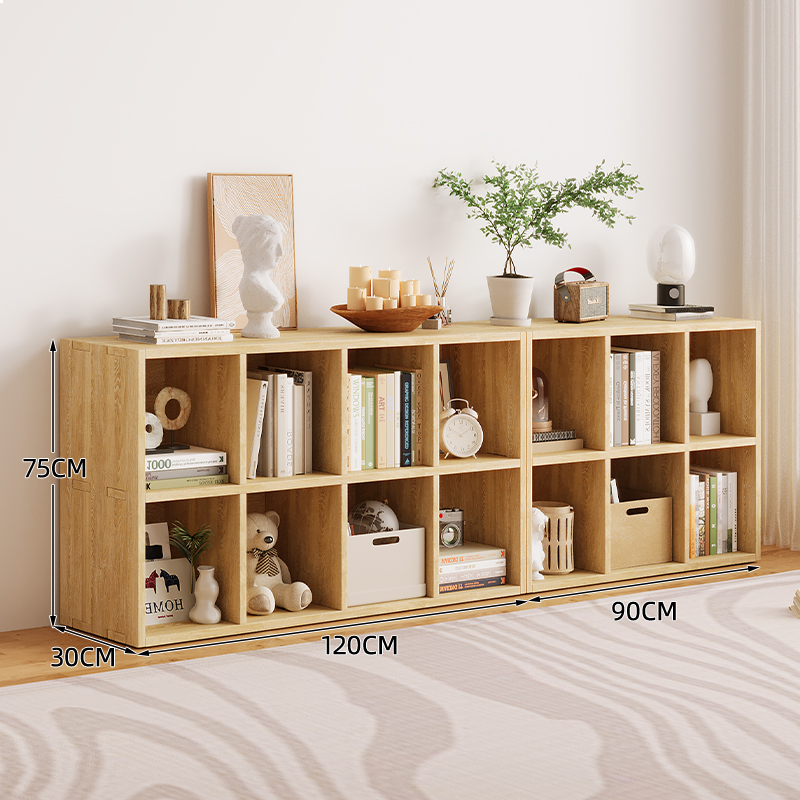 Picture of All Solid Wood Bookshelf Storage Rack Floor-Standing Wall-Mounted Combination Grid Cabinet Living Room Pine Storage Storage Low Home Bookcase