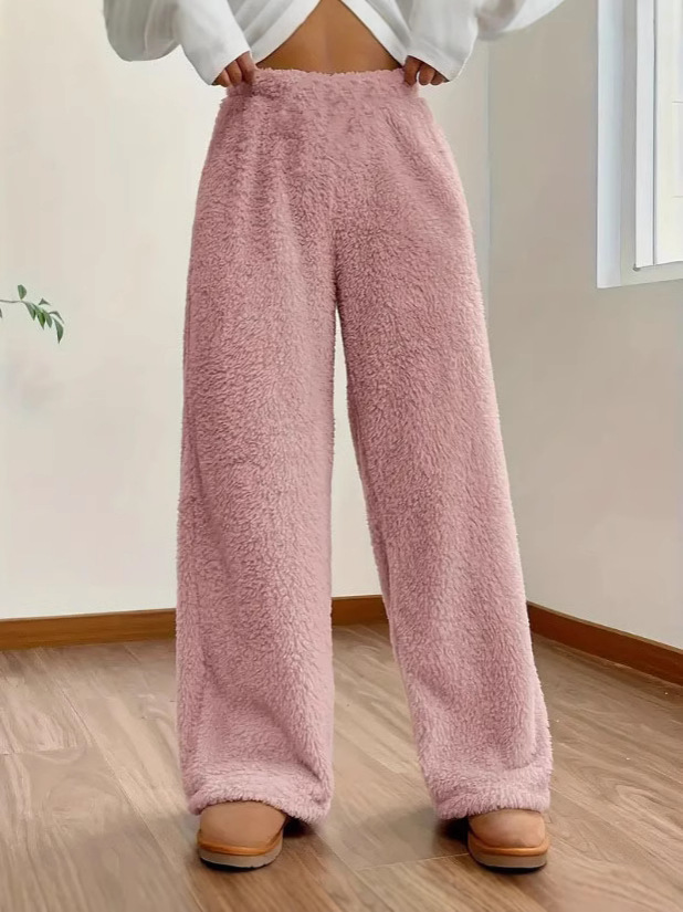 2025 European and American foreign trade ladies new autumn and winter solid color fashion plush casual pants loose comfortable plush warm