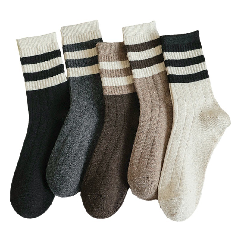 Socks women's autumn and winter thick tube socks bar wool cashmere warm stockings winter striped cotton socks high tube