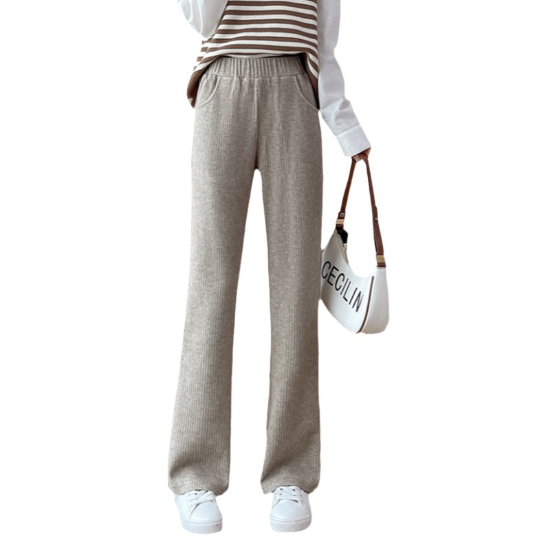 Micro Flared Pants Women's Thickened Fleece-Lined Pants Women's Winter 2022 New High Waist Loose Casual Knitted Wide-Leg Pants for Women