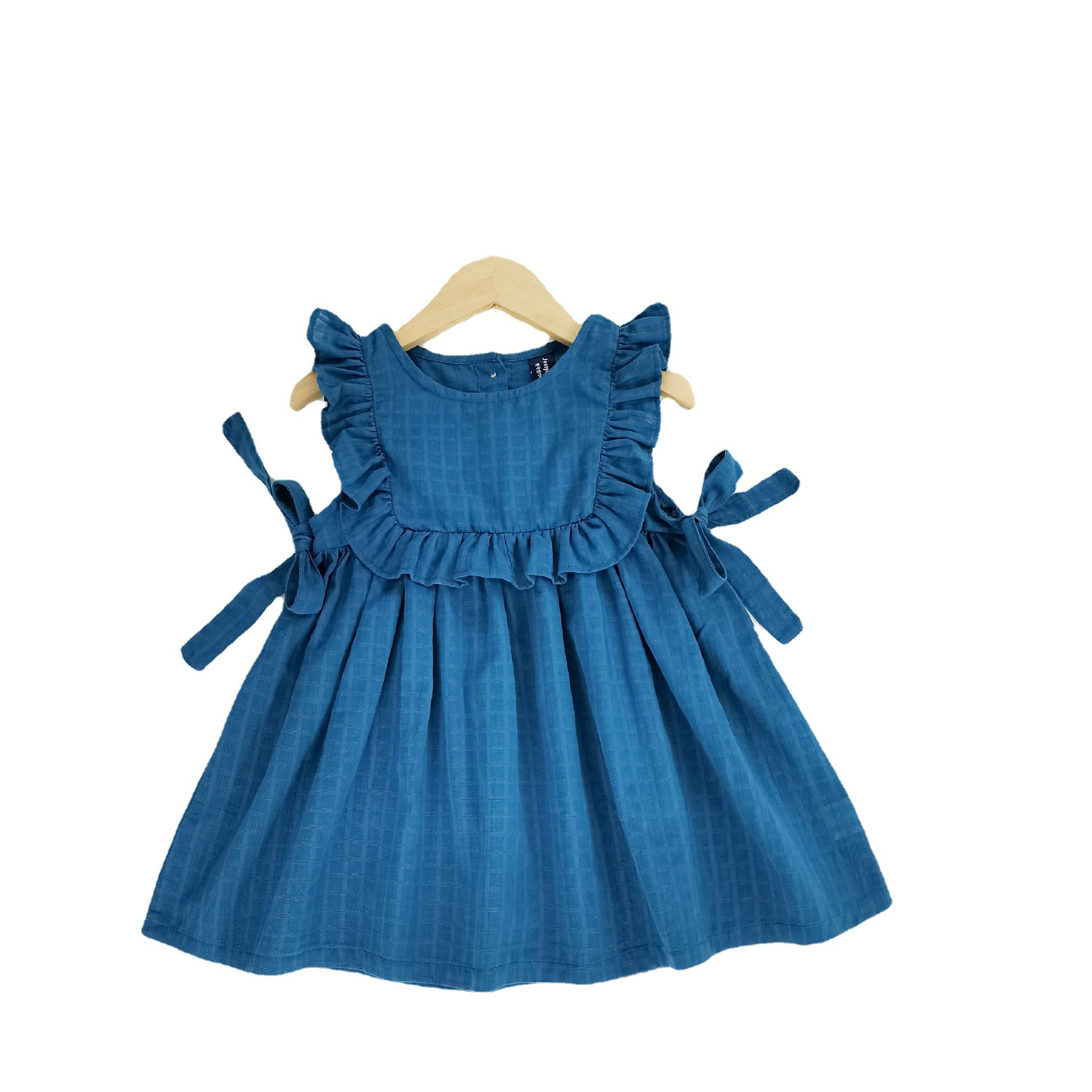 Picture of Ins Korean Style Girls' Baby Summer dress Cute Ear-shaped Philippine Sleeve Sweet Bow Princess Dress