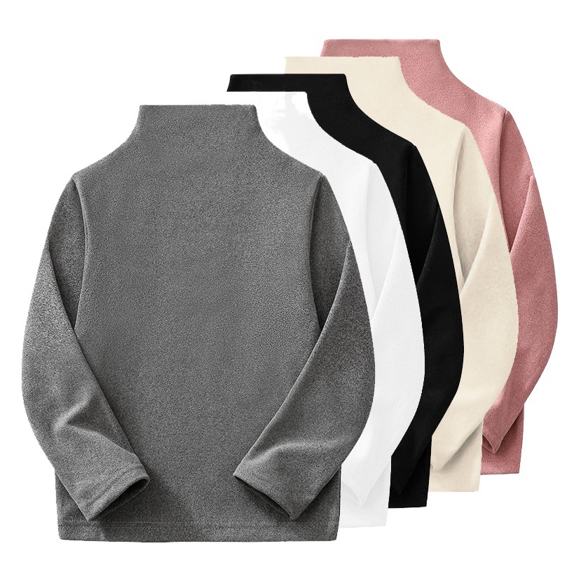 Children's Velvet Semi-high Collar Base Shirt Men's Children's Wear Girls' Baby's Autumn Wear All-match Warm Long-sleeved T-shirt for Autumn and Winter