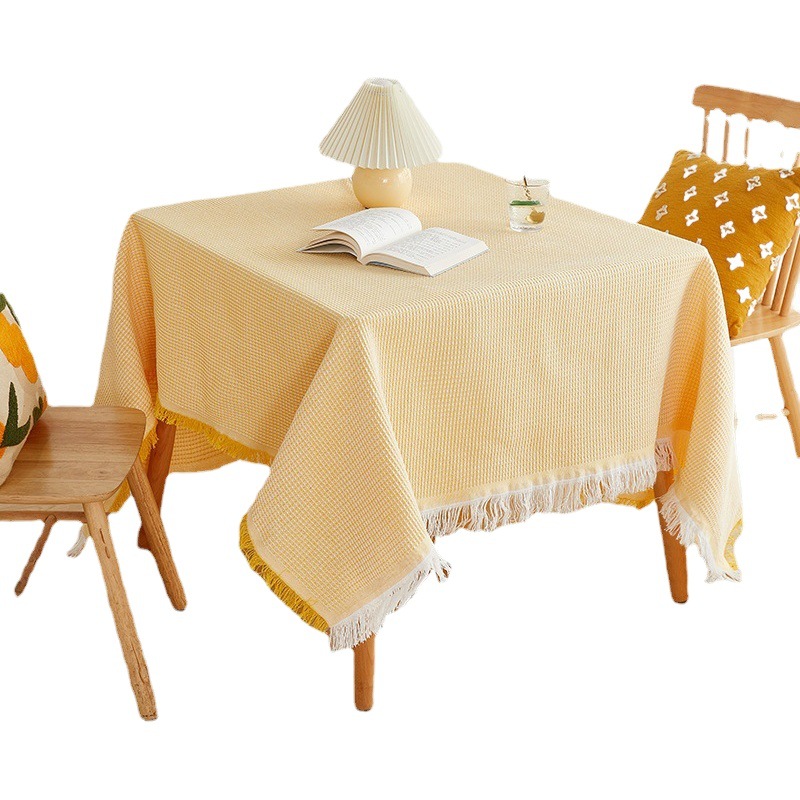 ins style cotton linen tablecloth small round table light luxury High sense birthday photo long table Japanese style coffee table cloth French dormitory