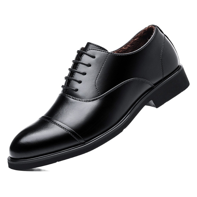 Leather shoes men's autumn and winter cowhide fleece-lined three joint business dress men's shoes British wind groom wedding shoes a generation of hair