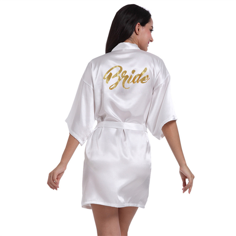 Picture of Women's Wedding Makeup Gown Hot Stamping Gold Bride Nightgown Women's Summer Thin Cardigan High-grade Bride Morning Gown