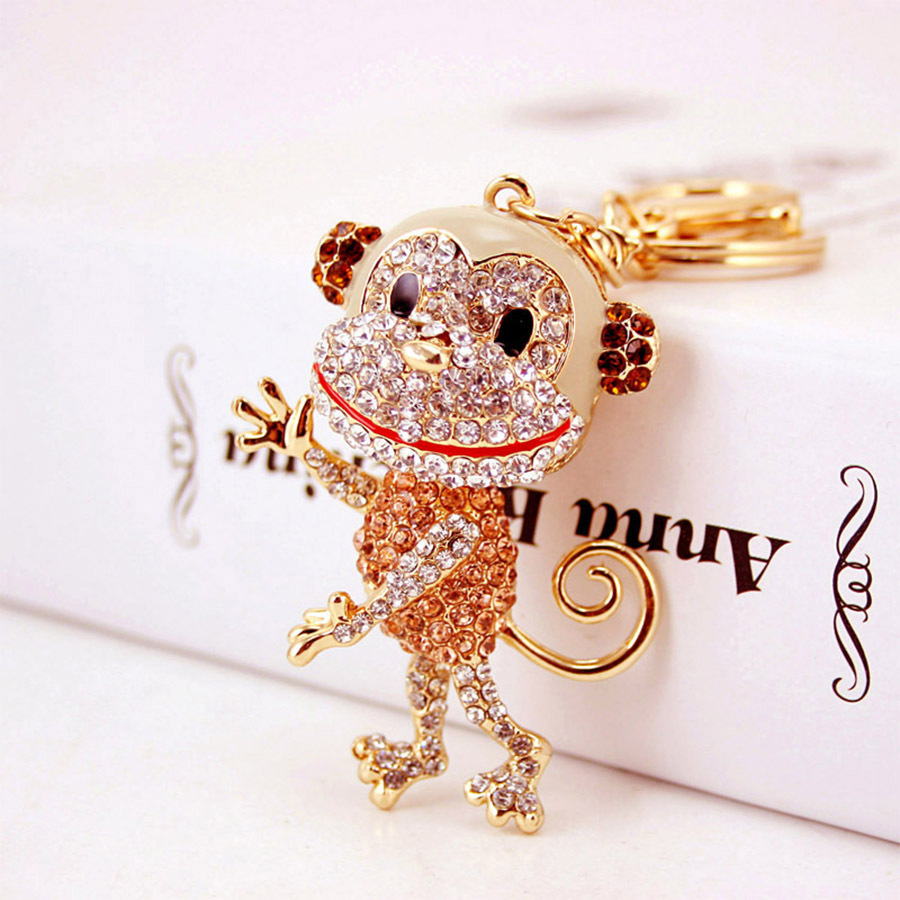 Creative cute diamond-embedded cute monkey car keychain animal zodiac monkey key chain pendant accessories 975