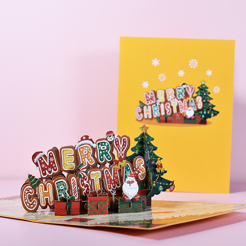 Picture of New Creative Amazon Cross-Border 3D Greeting Card Holiday Greetings Handmade Card Color Printed Christmas Lettering