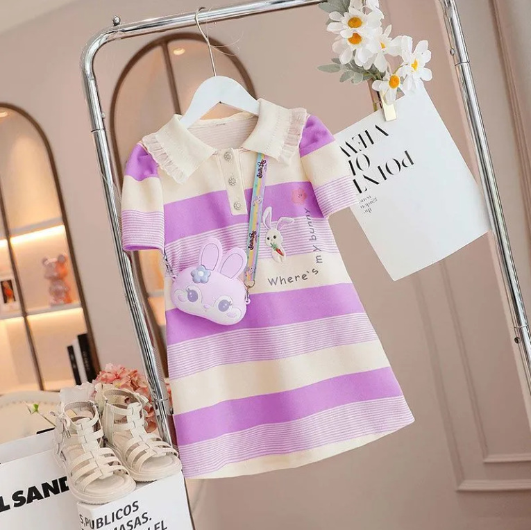Girl's 2023 Summer New Style Dress Summer Dress Children's Western Style polo Princess Dress Girl's A- Line Dress Trendy