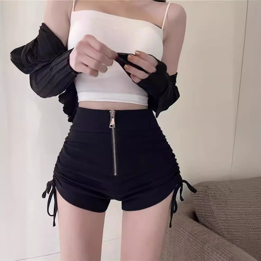 2023 New Zipper Bilateral Strap Short Half-length Women's Summer Small High Waist A- line Outer Wear Short Skirt Pants