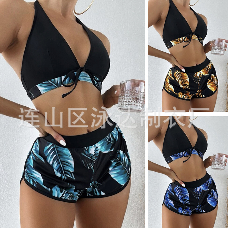 2023 new cross-border export European and American AliExpress split three-piece bikini swimsuit female foreign trade sexy printing