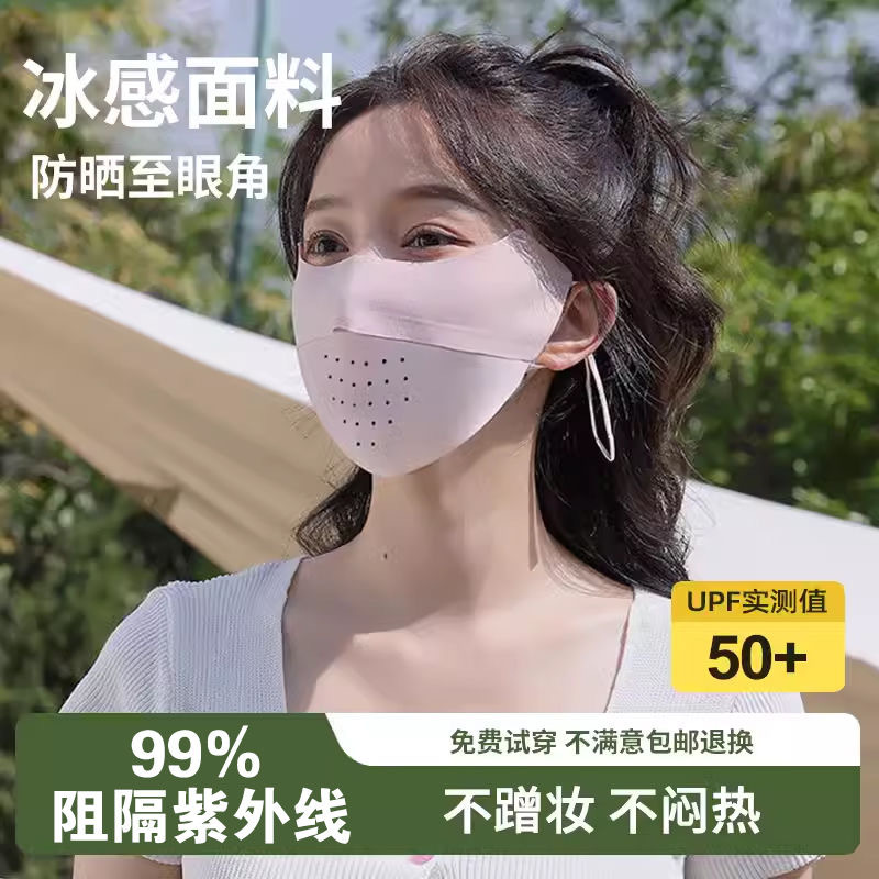 Picture of Sunscreen Mask Women's Anti-ultraviolet Summer Black Sunshade Full Face Mask Ice Silk Thin Breathable Eye Corner Stereo