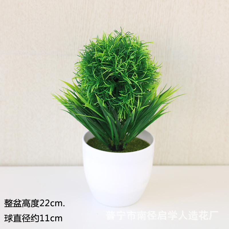 Picture of Sakura Snowball Simulated Plant Potted Grass Ball Bonsai Small Tree Home Decoration Flower Ornament Creative Mini Small Round Ball