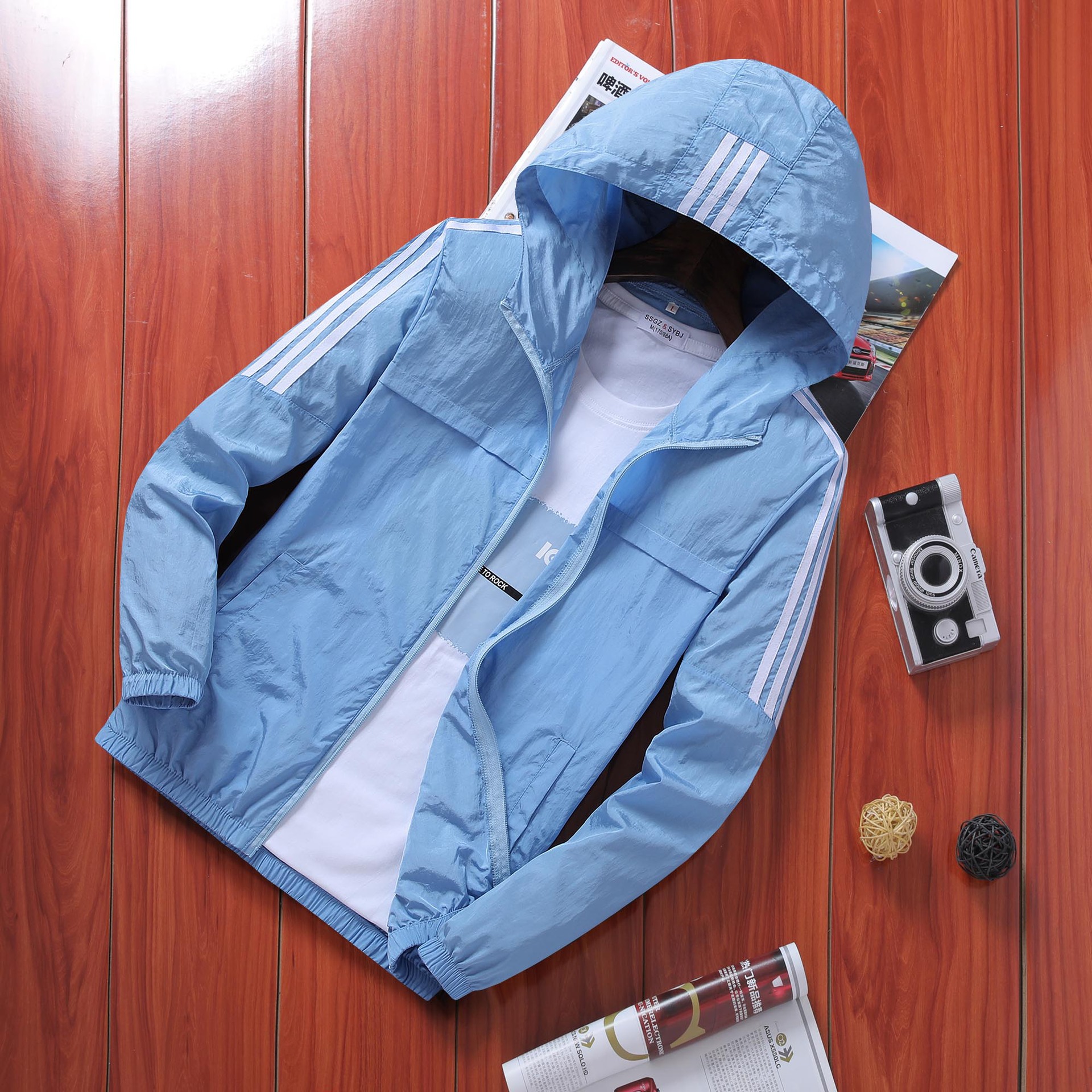 Foreign trade new men's fashion sun protection clothing outdoor sports leisure hooded skin trench coat summer thin cardigan