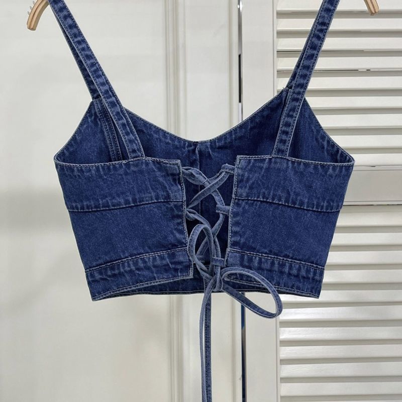 Outer Wear Small Sling Stacked Outer Wear Summer Thin Strap Slim-fit Slimming All-match Short Denim Vest for Women