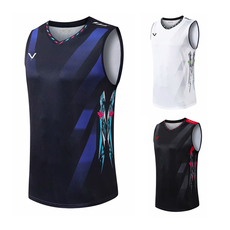 New badminton clothes men's sleeveless top quick-drying transparent summer breathable sports jersey competition training vest 837