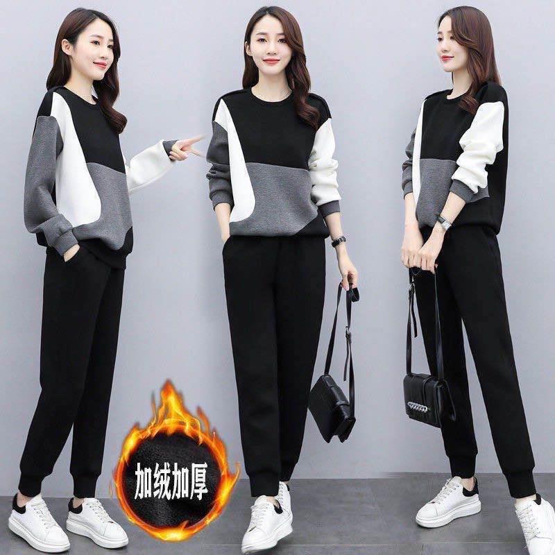 Fleece-lined David clothing 2022 early autumn new slim leisure sports foreign style age-reducing this year's popular two-piece suit
