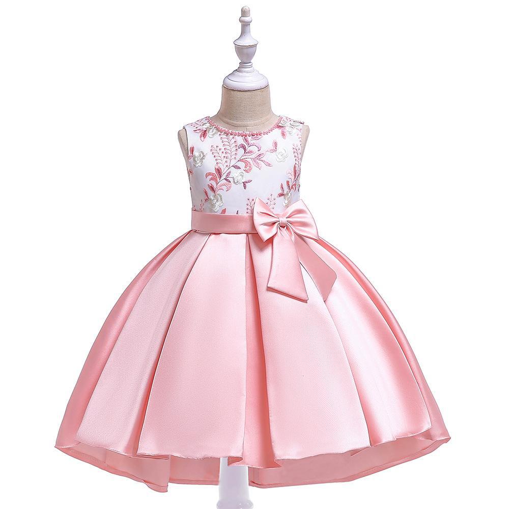 Picture of European and American New Tail Dress Girls Hand-Beaded Embroidered Princess Dress Twill Satin Bow Tuxedo Dress