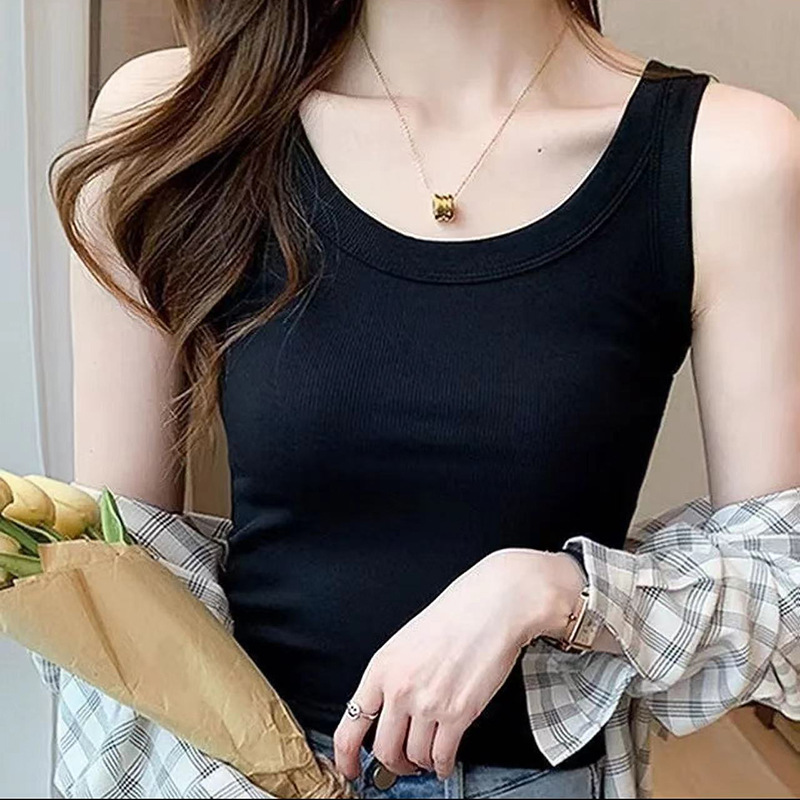 Picture of Douyin's Popular Women's Threaded Vest Women's Sports Slim Inner and Outer Wear Slimming Spring and Summer New Slim Bottoming Shirt