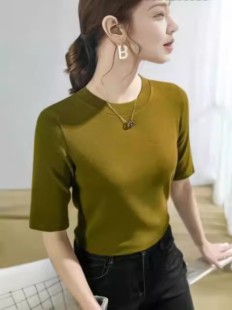 Summer Korean-style New Half-sleeve T-shirt Women's Half-sleeve Solid Color Base All-match Slim-fit Slim-fit Top