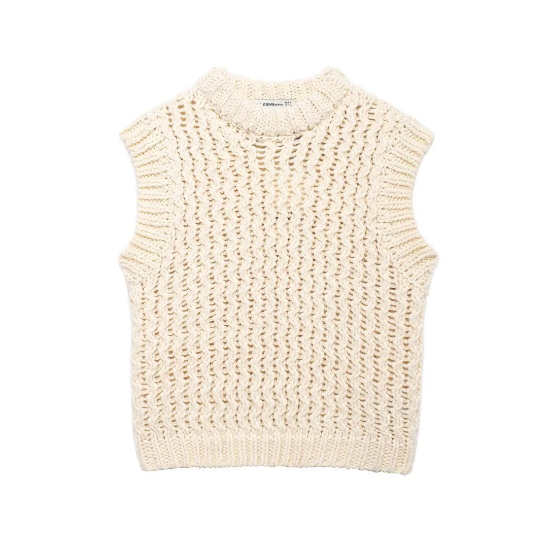European and American Amazon Cross-Border 2024 Autumn and Winter New Fashion Versatile Knitted Sleeveless Vest