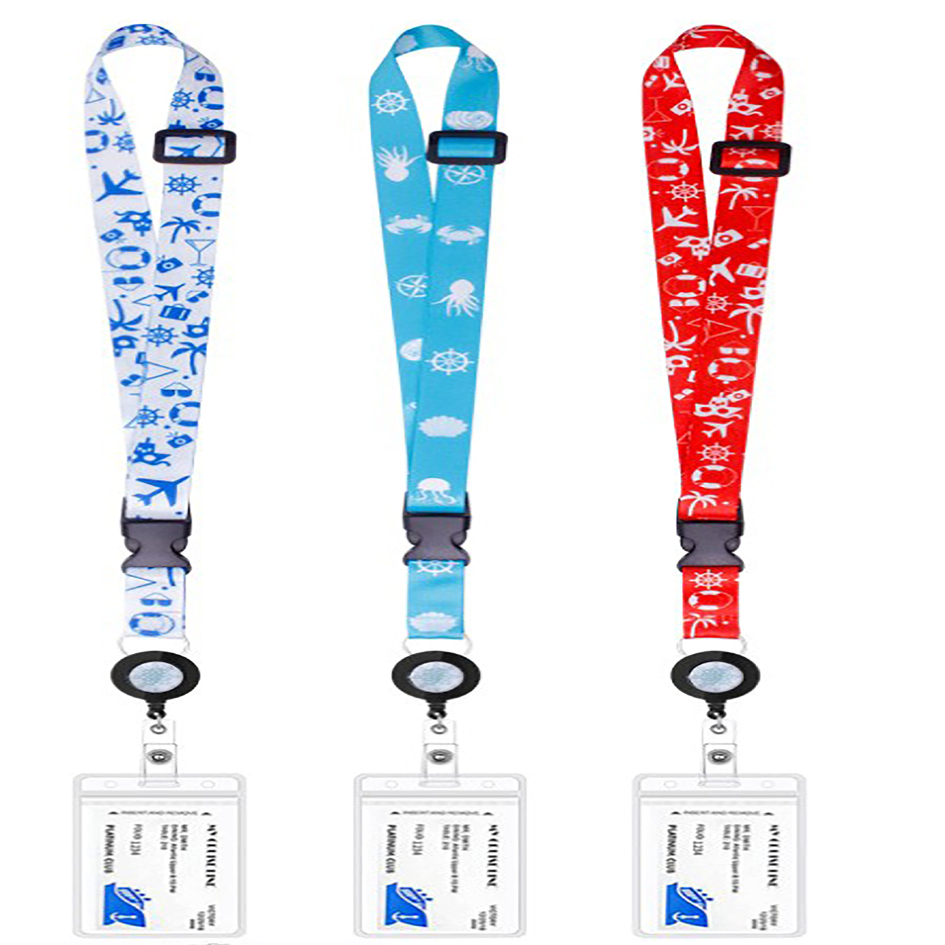Factory thermal transfer printing easy pull buckle adjustable lanyard ship ticket card tag rope chest card travel badge strap