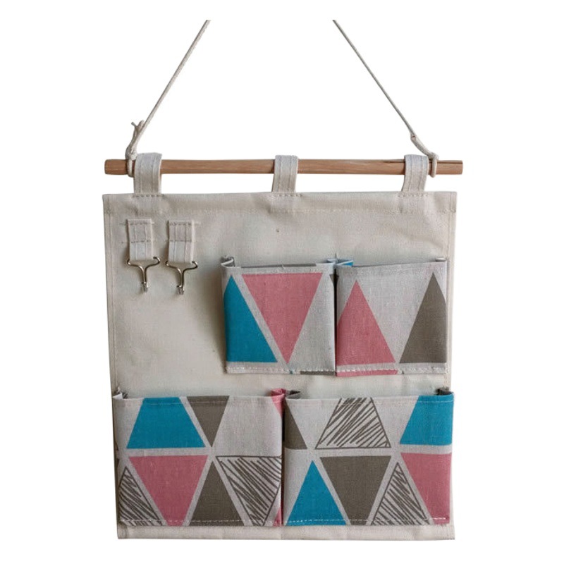 ZAKKA cotton and linen foldable 4-pocket small hanging bag living room room wall fabric hanging bag with hook