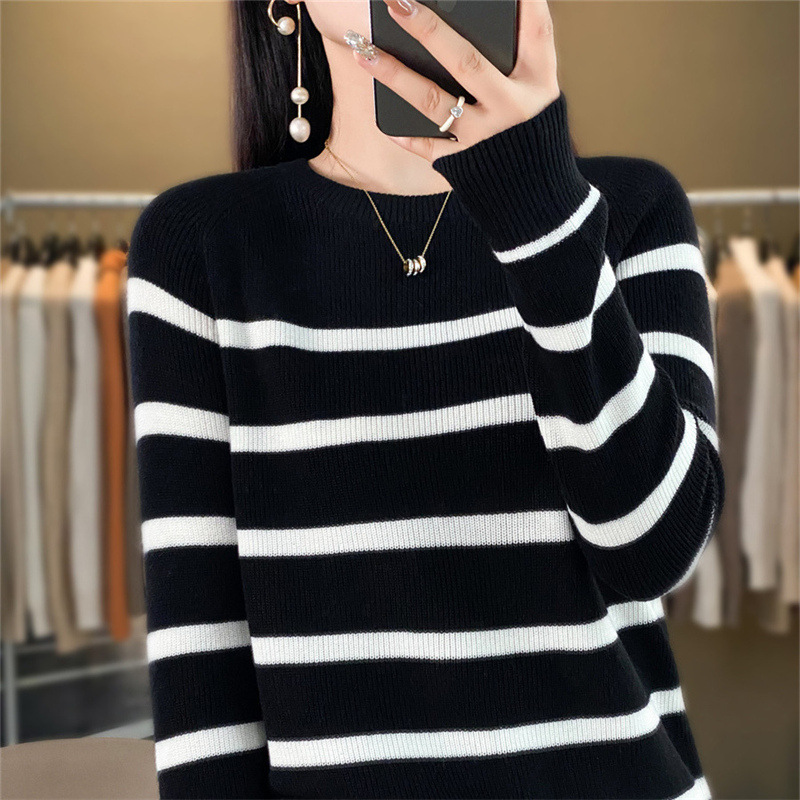 Picture of Striped women's 23 color matching round neck sweater cashmere sweater long sleeve new women's pullover bottoming loose autumn and winter knitted