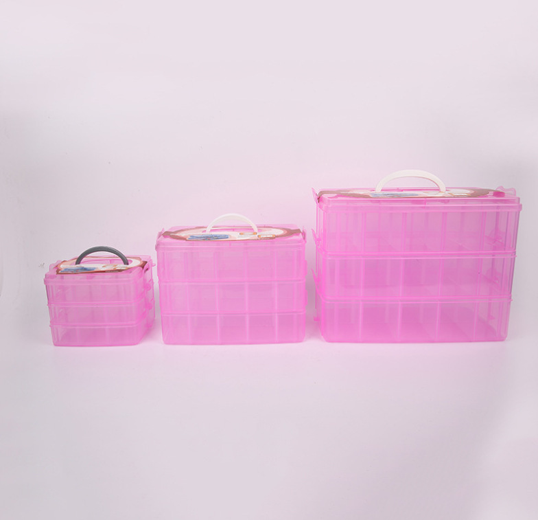 Picture of Three-layer plastic portable storage box Lego toy children's building blocks storage box goo card chicken eating artifact storage box