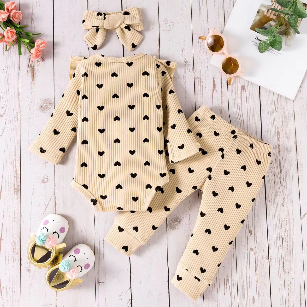 Picture of European and American Ins Export Spring & Fall Baby Girl Heart Long-Sleeved Harem + Pants + Hairband Headband Princess Three-Piece Suit