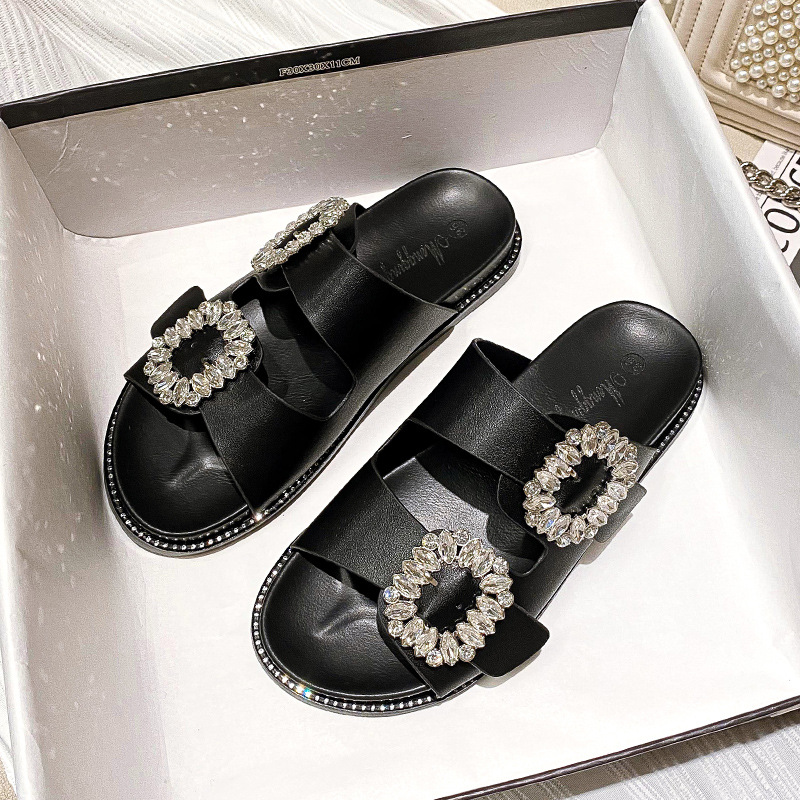 Picture of Slippers for Women Summer Outer Wear Fashion Ins Trbottomy 2025 New Thick-Soled Internet Celebrity Buckle Rhinestone Fairy Style Beach Sandals
