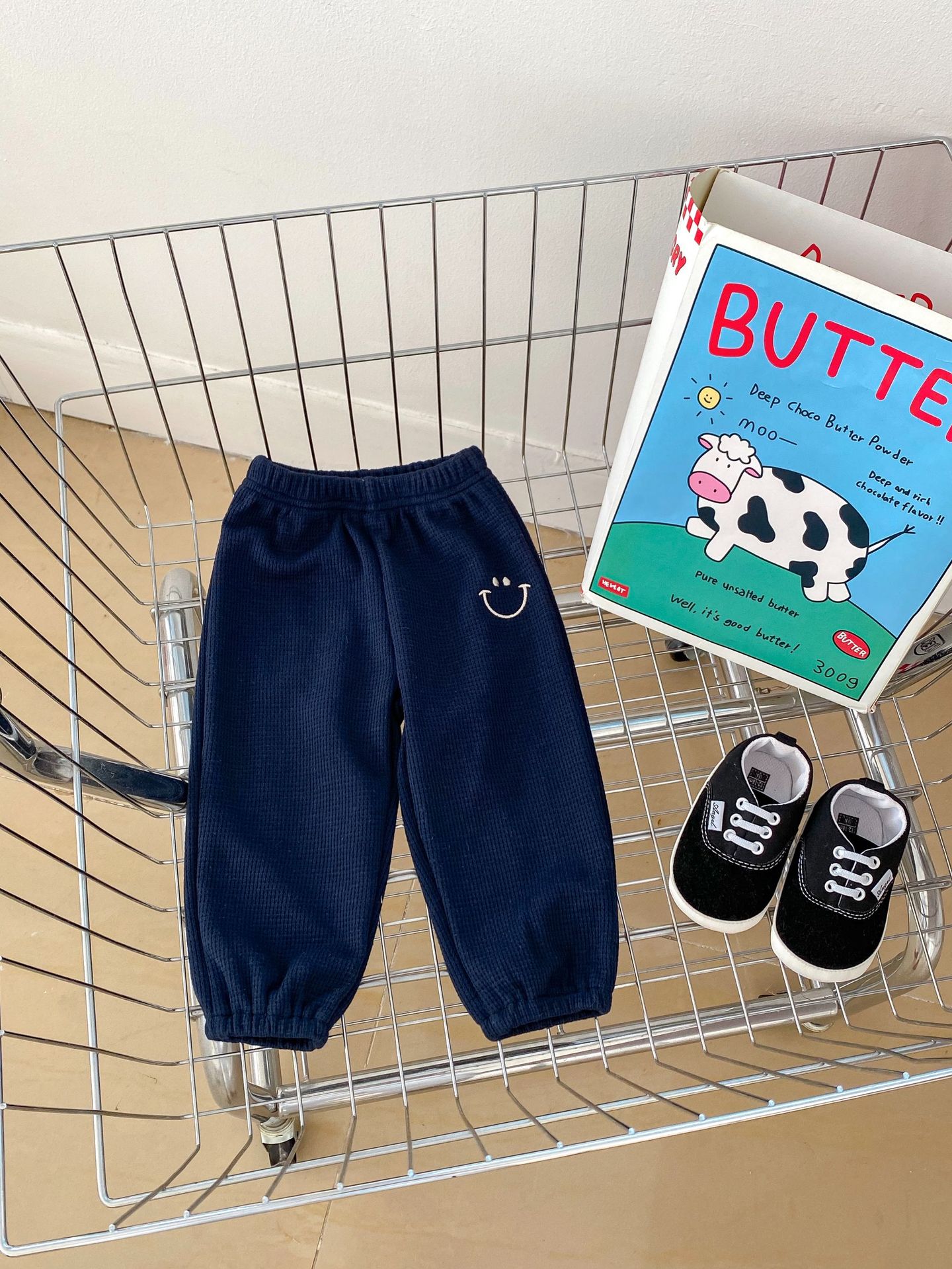 Picture of 2024 Spring Children's pants cute bear waffle pants thin outer wear baby baby casual ankle-tied pants