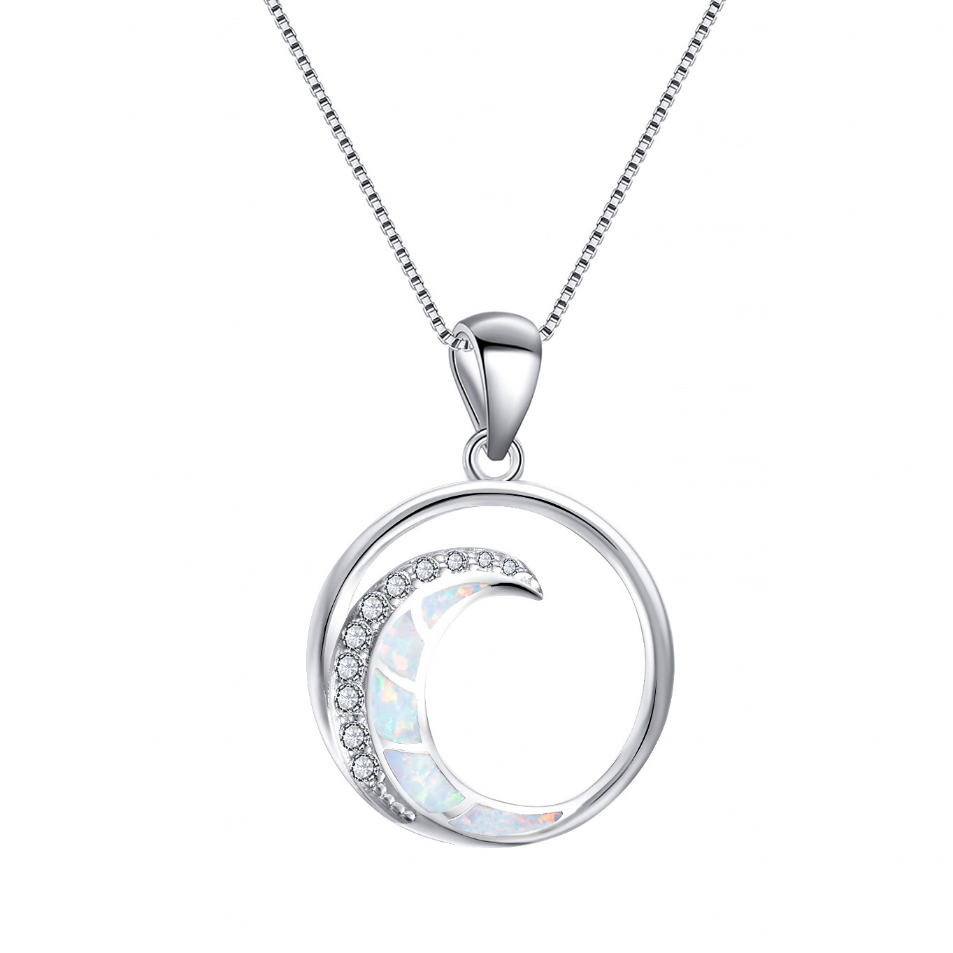 Picture of Cross-border Amazon inss925 Aobao White Diamond Moon-shaped Glossy Circle Pendant Necklace Simple Jewelry
