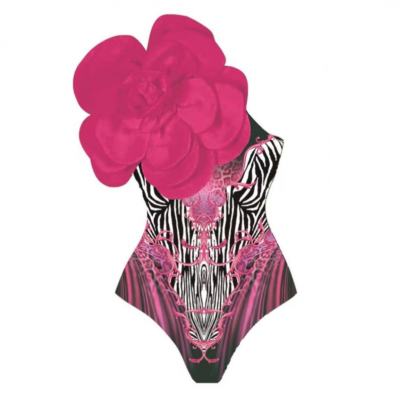 Picture of 2024 Amazon AliExpress one-piece swimsuit 3D big flower decoration sexy Peco Peco print swimsuit suit women
