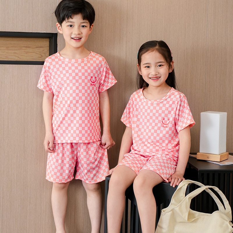 Picture of Children's pajamas boys' summer thin ice silk short-sleeved homewear boys' middle and big children girls' summer homewear