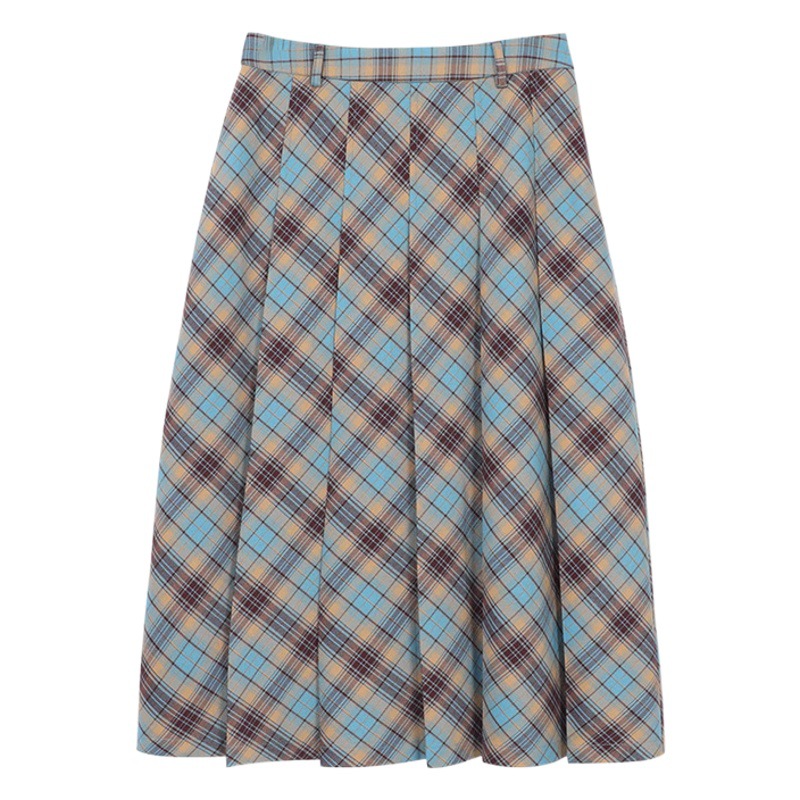 Women's skirt 2024 new autumn slimming elegant long skirt high waist skirt plaid pleated skirt retro plaid