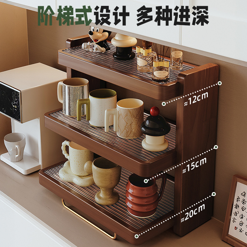 Picture of Solid Wood Cup Rack Table Top Cup Storage Rack Acrylic Water Cup Shelf Tea Cup Coffee Cup Desktop Storage Rack